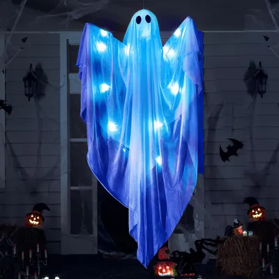 Obrázok produktu pre Halloweenové osvetlenie – biela visiacia postava ducha s strašidelným vzhľadom – 47 palcov – vhodné na terasu, do záhrady alebo na párty