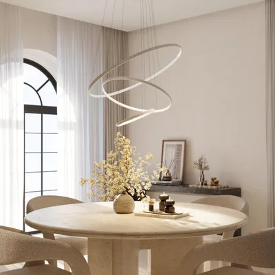 Produktbild von LUMIÈRE Design Pendelleuchte 'Omeva' 3 Ringe LED dimmbar Hängelampe Weiß