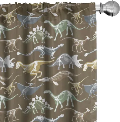 Produktbild von ABAKUHAUS Dinosaurier Vorhänge, Gardinen, Jurazeit Dinosaurier Säugetiere Skelette Prähistorische Kreaturen, 2 Stück 75 x 175 cm, Blau grau Khaki Grau