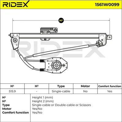 Produktbild von RIDEX 1561W0099 Elektrischer Fensterheber Hinten Links für BMW 5 Limousine (E39) 5 Touring (E39)