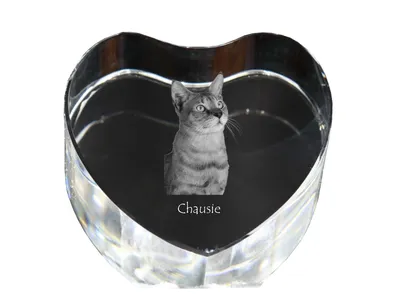 Produktbild von Chausie - Kristalluhr mit Katzenbild, Herzregal-Uhr, personalisierte Standuhr von Art-Dog.