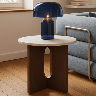 Immagine prodotto di Tavolino da caffè rotondo moderno 50 cm legno scuro effetto marmo - Oviala Klery