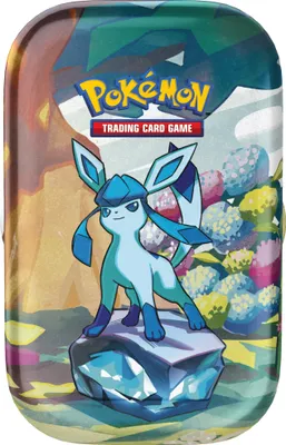 A Pokemon trading card game mini tin featuring Glaceon.