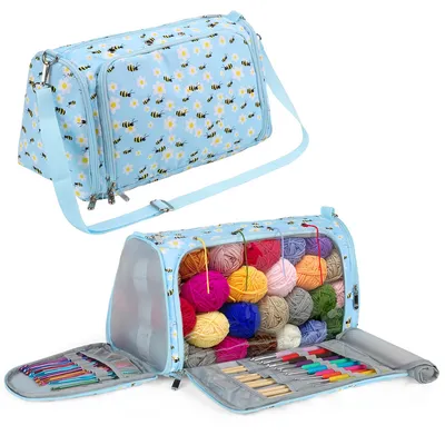 Produktbild von Basteltasche zum Häkeln,Stricken, Kreuzstich,Garn Organizer Tasche Reise-Aufbewahrungstasche für Strickzubehör Häkelprojekte,38*18*20 cm, Oxford-Stoff