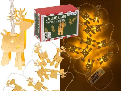 Produktbild von 3D-LED-Lichterkette Metallic Rehe 10 LEDs mit Timer für 2x AA Batterien