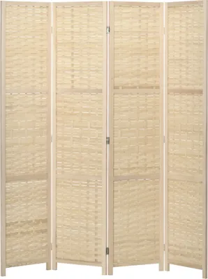 Produktbild von HOMCOM Raumteiler für den Innenbereich, 4-teilig, aus Holz und gewebtem Bambus, zusammenklappbarer, platzsparender Raumteiler, Höhe 170 cm, Natur