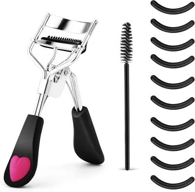 Produktbild von Professionelle Wimpernzange aus schwarzem Metall + 10 Ersatzpads, für einen dramatischen Schwung bei Frauen/Mädchen
