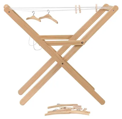 Produktbild von Egmont Toys Puppenwäscheständer Holzspielzeug mit Klammern und Kleiderbügeln 60x32x52 cm