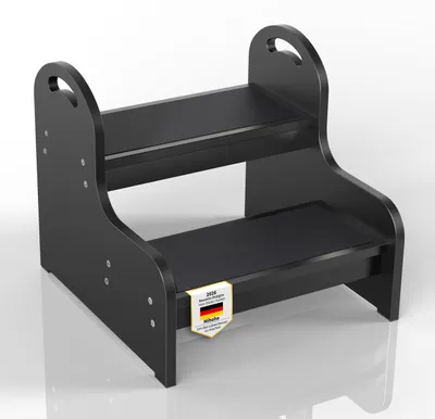 2-stufiger Tritthocker aus Holz, Anti-Rutsch, 100 kg, schwarz