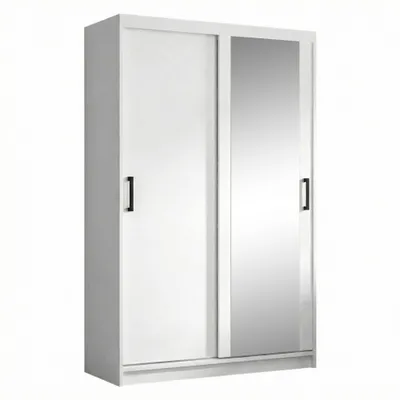 Produktbild von BEAUTYSOFA | Schwebetürenschrank HELA 100 cm Weiß – 2-türig Moderner Kleiderschrank mit Spiegel und Schiebetüren
