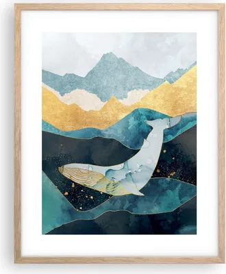 Produktbild von Gerahmtes Poster - Rahmen in heller Eiche - Buckelwal Geometrie Wal - 40x50 cm - Wand Bild - Wanddeko - Wandbilder - Kunstposter - Wandposter - Bilderrahmen - Bilder - Kunstdruck - P2NPA40x50-5166
