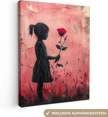 Obrázek produktu pro Nástěnná dekorace 60x80 cm - Banksy - Girl - Pink - Street art - Rose, nástěnné umění, dekorace do obývacího pokoje