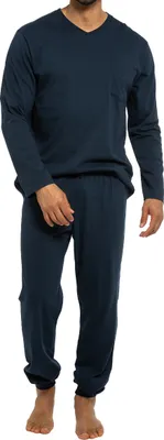 Produktbild von Ammann Organic Baumwolle Schlafanzug Aus 100% Bio Baumwolle, Shirt mit V-Ausschnitt, Hose mit Bündchen und Bindekordel