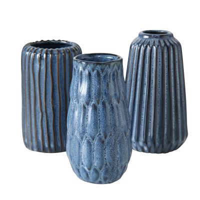 BOLTZE Dekovase 3er Set "Aquarel" aus Porzellan in blau, Vase Blumenvase