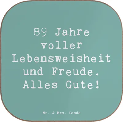 Produktbild von Mr. & Mrs. Panda Untersetzer Spruch 89. Geburtstag Freude - Meeresbrise - Geschenk, Geschenkideen, Glas, Lebensweisheit, besondere Momente, Getränkeuntersetzer, Alter