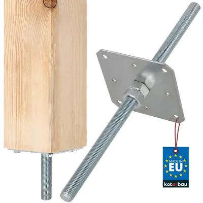 Productafbeelding van KOTARBAU® Paalhouder Verstelbaar Paalvoet 160x160 mm Paalsteun M24x500 mm Paaldrager met Schroefdraad Gegalvaniseerde Paalhouder Zilver