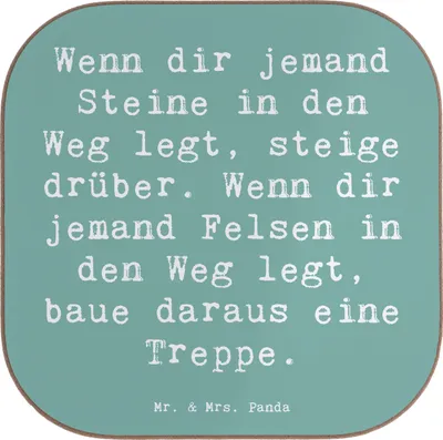 Produktbild von Mr. & Mrs. Panda Holzuntersetzer Spruch Stolpersteine im Alltag meistern - Meeresbrise - Geschenk, Stärke, Coaster, Durchhaltevermögen, Trost, Untersetzer für Gläser