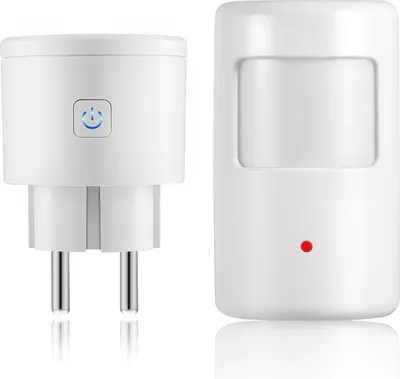 Produktbild von Bewegungsmelder Steckdose, Durchgangsmelder mit Wireless Bewegungssensor für Alarmanlage, PIR Infrarot Bewegung aktivierter Schalter Kontroll der Lampe, Abluft, Klimaanlage, Dunstabzugshaube