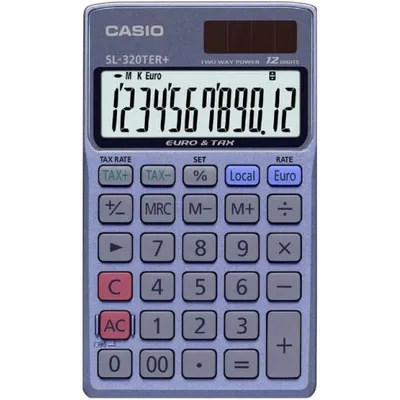 Produktbild von Casio Taschenrechner SL-320TER+, 12-stellig, Steuerberechnung, Währungsumrechnung, Solar-/Batteriebetrieb, blau