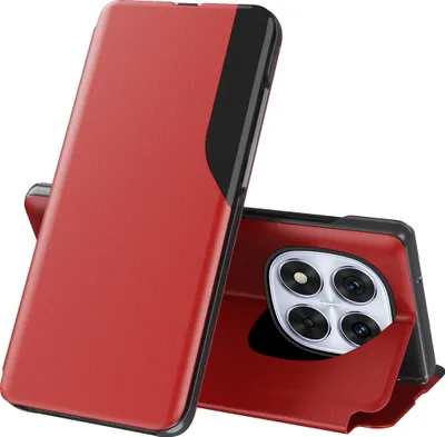 Obrázek produktu pro Flipové pouzdro pro Xiaomi Redmi Note 14 Pro 5G,Polyuretankůže pouzdro s okénkem a funkcí stojánku červené