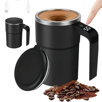 Selbstrührende Tasse 380 ml, USB, Edelstahl, Temperaturanzeige
