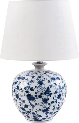 Zdjęcie produktu dla BELIANI Lampa stołowa biała z niebieskim porcelanowa podstawa lniany materiałowy klosz z kwiecistym wzorem oświetlenie stylowa
