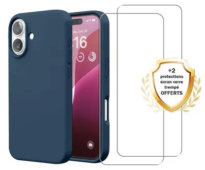 Produktbild von Stoßfeste Hülle für iPhone 16 in Marineblau + 2 Displayschutzfolien - EVETANE