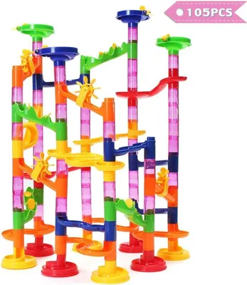 Obrázek produktu pro Stavební kostky, DIY stavebnice pro děti, vzdělávací hračka, kuličková dráha, zábavná kooperativní hra, 105 dílků