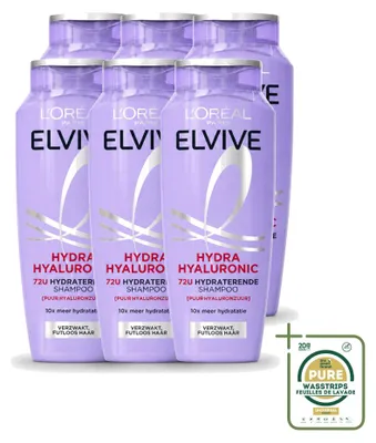 Immagine prodotto di 6 flaconi di shampoo L'Oréal Paris Elvive Hydra Hyaluronic, 250 ml ciascuno, confezione risparmio, 6 pezzi