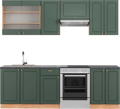 Produktbild von Küchenzeile Vicco Fame-Line Grün-Gold Landhaus/Goldkraft Eiche 240 cm , AP Anthrazit, Model 42534