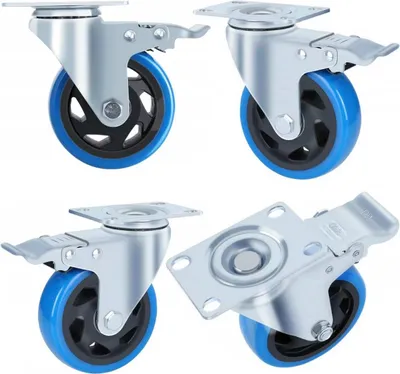 Immagine prodotto di Set di 4/8 ruote girevoli con freno – 100 mm – poliuretano – portata 150 kg – ruote per carichi pesanti
