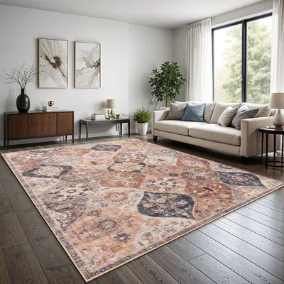 Produktbild von TT Home Boho Vintage Teppich Wohnzimmer Kurzflor – Retro Design, rutschfest & pflegeleicht, modern für Esszimmer & Flur Waschbar Größe 120x160 cm