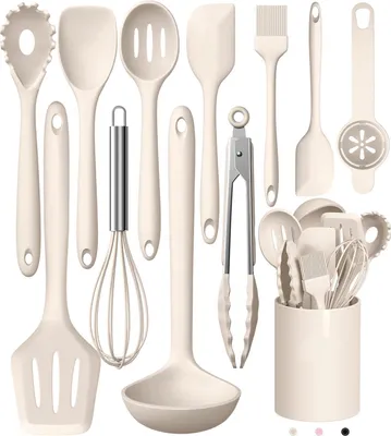 Produktbild von STILVORA Silikon Küchenutensilien mit Utensilienhalter Spachtel Set mit Halter Kochen Spatel Werkzeuge