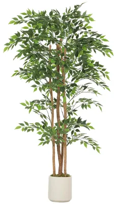 Produktbild von Künstlicher Banyanbaum Kunstpflanze mit Massivholzstamm, Topf, für Wohnzimmer Schlafzimmer Büro 75 x 75 x 180 cm Grün
