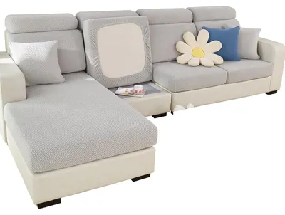 3-Sitzer Spandex-Bankbezug für L-Sofas, hellgrau, rutschfest
