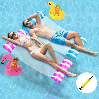Produktbild von 2 Stück Wasserhängematte mit 2 Getränkehalter 4 in 1 Luftmatratze
