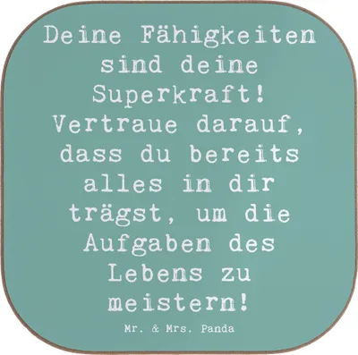 Produktbild von Mr. & Mrs. Panda unterleger Spruch Vertrauen in Fähigkeiten - Meeresbrise - Geschenk, Holzuntersetzer, an sich glauben, Vertrauem, Zuversicht, innere Stärke, Trost