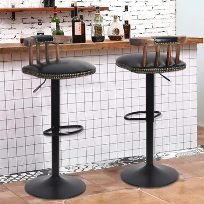 Produktbild von WISFOR 2er Set Barhocker Barstühle Küchenstühle mit Rücklehne, Gute gepolstert, Höhenverstellbar, Drehbar, Leder, schwarz