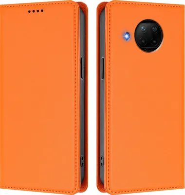 Produktbild von Handyhülle für Xiaomi Mi 10T Lite, Kunstleder Klapphülle Stoßfeste Magnetische Hülle mit Ständer Orange