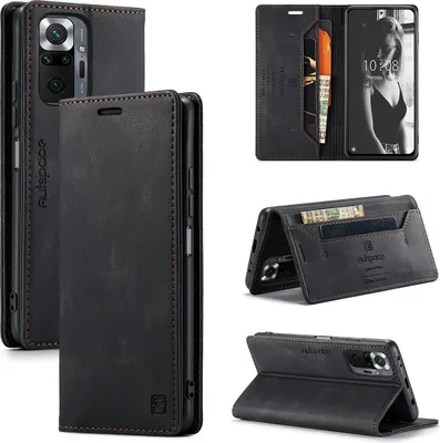 Produktbild von Redmi Note 10 Pro Brieftasche Hülle, Retro Kunstledertasche Stand Schutzhülle für Xiaomi Redmi Note 10 Pro/Note 10 Pro Max Schwarz