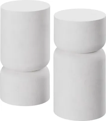 Image de Lot de 2 tables d'appoint Amine, design arrondi 28 x 54,5 cm - blanc