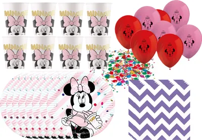 Obrázok produktu pre Minnie Mouse - Detská narodeninová sada (45 kusov) Taniere Šálky Dekorácie Servítky Narodeniny