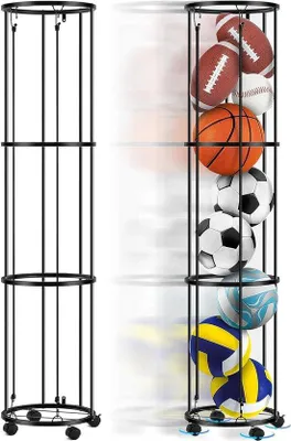Obrázek produktu pro Úložný box na sportovní míče – 58 x 13 palců – s kolečky a popruhy – černý