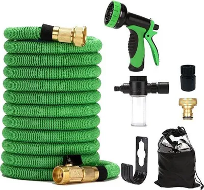 Produktbild von Famanu Gartenschlauch 15 m - 30 m - 45 m | Leckfrei und korrosionsbeständig | 9 Sprühmodi | Für Rasen und Autoreinigung
