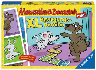 The image shows the packaging of a Ravensburger board game for children, featuring cartoon characters of a mouse and a bear.