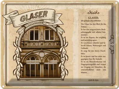 Zdjęcie produktu dla vianmo Blaszany znak 30x40 cm Glaser präziser Durchblicker
