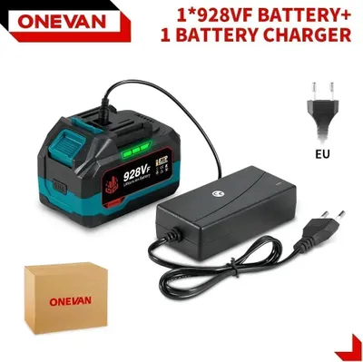 Obrázek produktu pro Náhradní akumulátor pro elektrické nářadí – 928VF Li-Ion 18 V/21 V – dobíjecí – pro akumulátorové nářadí – 1x akumulátor + nabíječka EU – fialová