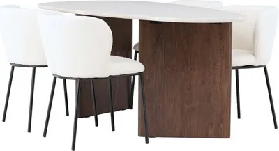 Produktbild von Grönvik Essgruppe Tisch offwhite und 4 Edina Stühle weiß.