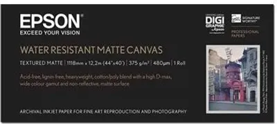 Obrázek produktu pro Epson WaterResistant Matte Canvas Roll, 44" x 12,2 m, 375g/m², Matný, 375 g/m², SureColor SC-T7200D SureColor SC-T7200 SureColor SC-P9500 Spectro SureColor SC-P9500 SureColor..., 111,8 cm, 12,2 m, 1 kusů