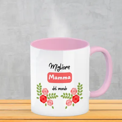 Produktbild von Migliore Mamma del mondo Kaffeebecher mit Innenseite und Griff in Rosa